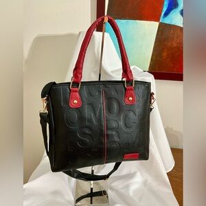 NWOT Vegan Faux Leather Black Crossbody Bag w/ Red Accent Piping & Handles